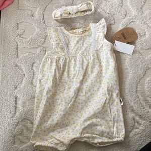 Yellow and gray romper with matching headband